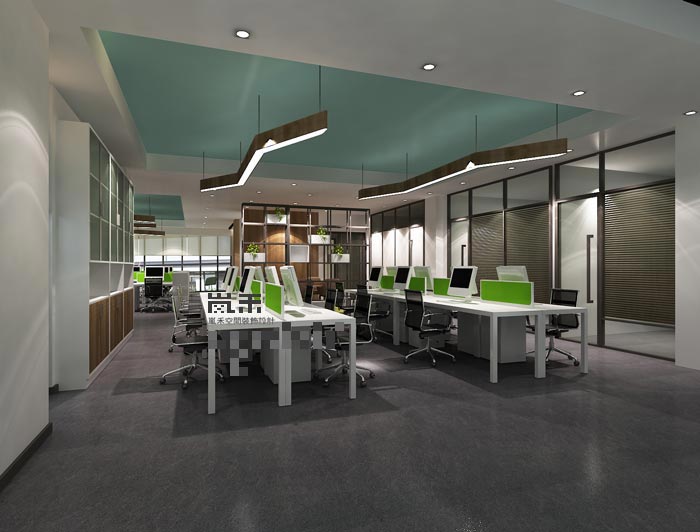 1000平方大型创意办公室办公区域装修设计案例效果图