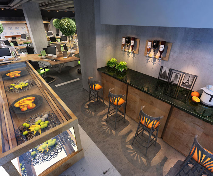 1100平方教育集团办公室茶水间装修设计案例效果图