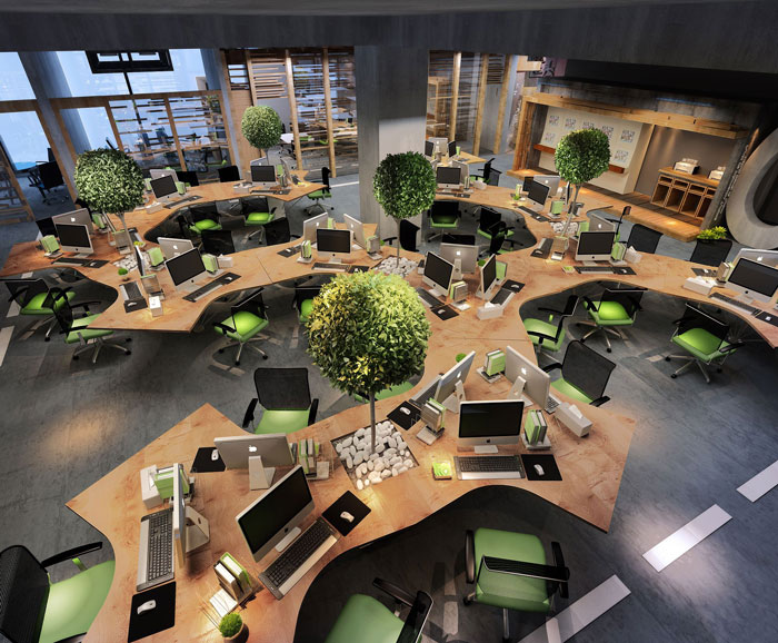 1100平方大型创意办公室办公区域装修设计案例效果图