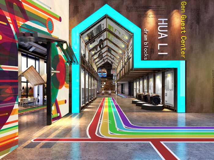 2100平方工业风办公室动线装修设计案例效果图