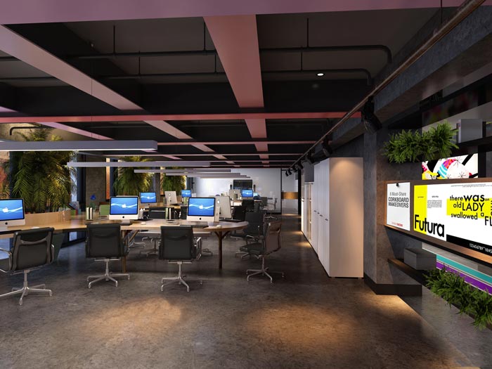 2100平方工业风办公室二楼办公区域装修设计案例效果图