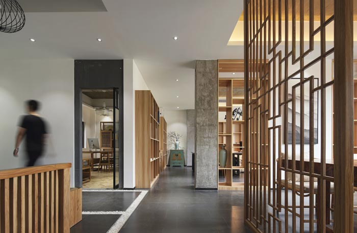 中式禅意办公室进门区域装修设计案例效果图