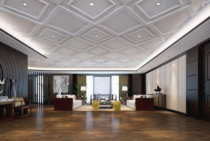 中式风格房地产管理办公室进门接待装修设计案例效果图