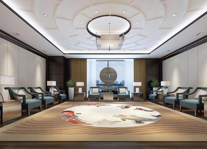 中式风格房地产管理办公室接待室装修设计案例效果图