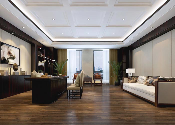 中式风格房地产管理总经理办公室装修设计案例效果图