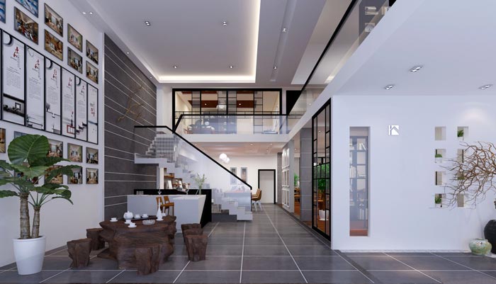 新中式loft风格办公室进门区域装修设计案例效果图