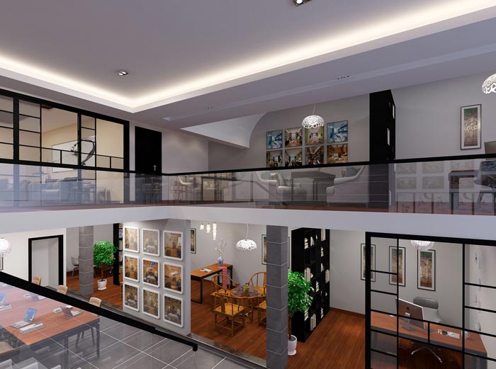 新中式loft风格办公室格局装修设计案例效果图