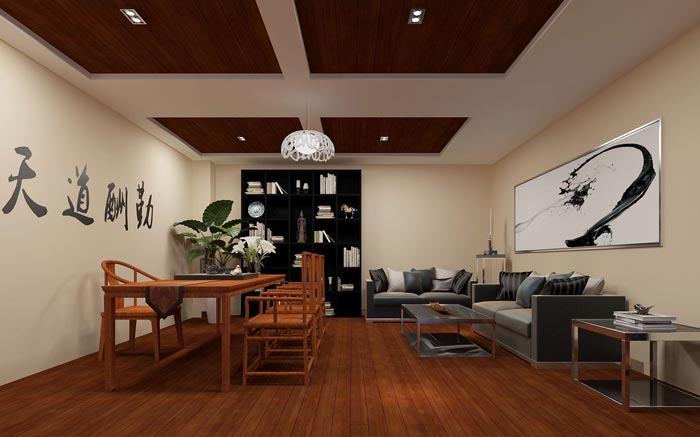 新中式loft风格总经理办公室装修设计案例效果图