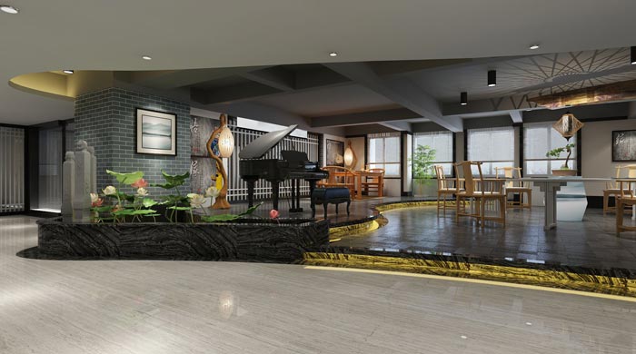 新中式禅意办公室接待区域装修设计案例效果图