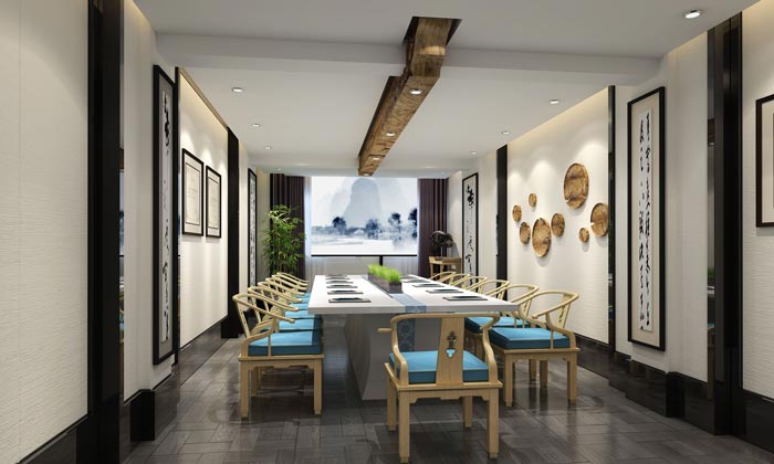 新中式禅意办公室会议室域装修设计案例效果图