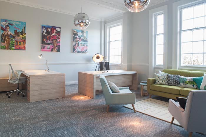 化妆品公司办公室前台接待装修设计案例效果图