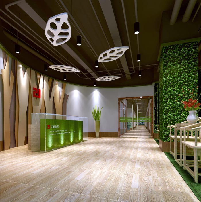 中式自然风格办公室前台装修设计案例效果图