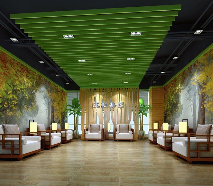 中式自然风格办公室接待区域装修设计案例效果图