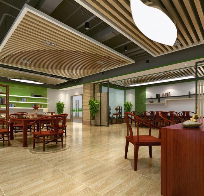 中式自然风格办公室办公区域装修设计案例效果图