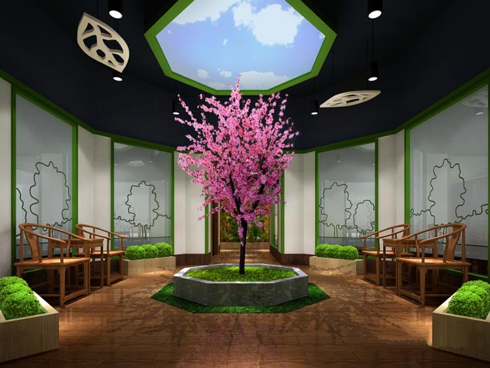 中式自然风格办公室过渡区域装修设计案例效果图