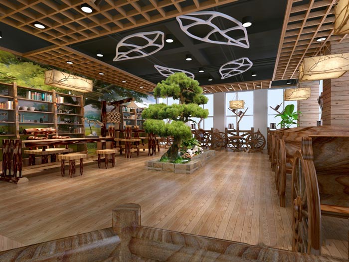 中式自然风格办公室休息区域装修设计案例效果图