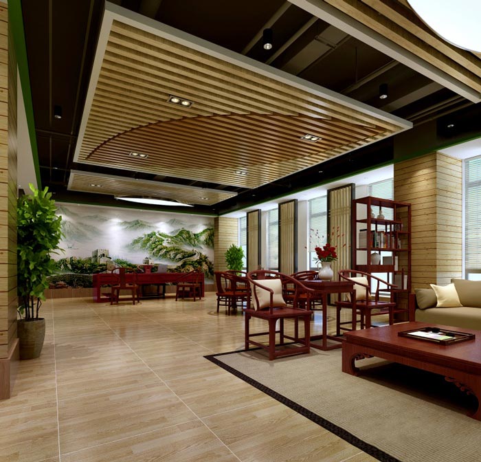 中式自然风格董事长办公室装修设计案例效果图